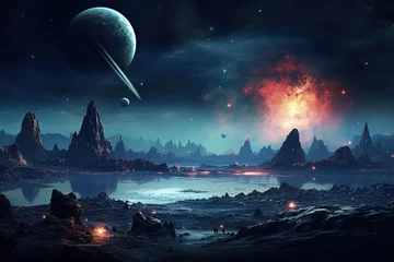  Space landscape with planets and stars  © PinkiePie
