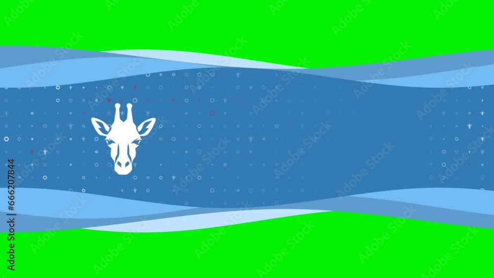 Poster animation of blue banner waves movement with white giraffe head symbol on the left. on the backgroun