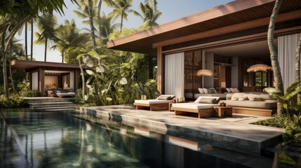 Obraz na płótnie Canvas Luxury villa designed as a wellness retreat, including spa rooms, meditation gardens, and health focused amenities