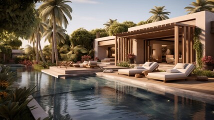 Luxury villa designed as a wellness retreat, including spa rooms, meditation gardens, and health focused amenities