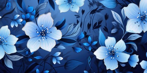 Pattern of blue flowers, illustration, banner background