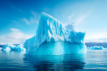 A beautiful and impressive iceberg in the middle of the ocean. Global warming