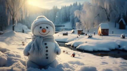 Obraz premium Snowman in a winter paradise.