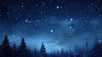 Naklejka premium night in the woods in winter with starry sky 