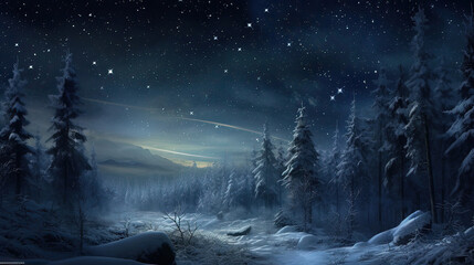 night in the woods in winter - obrazy, fototapety, plakaty
