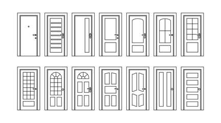 Set of Different Doors in Thin Line Style