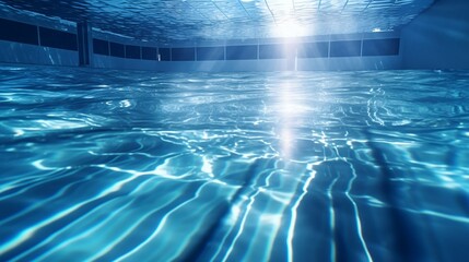 A swimming pool's calm surface, disturbed by the ripples created by a swimmer's elegant stroke.