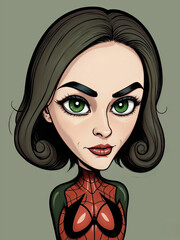  a drawing of a woman with green eyes and spider - man makeup.  generative ai