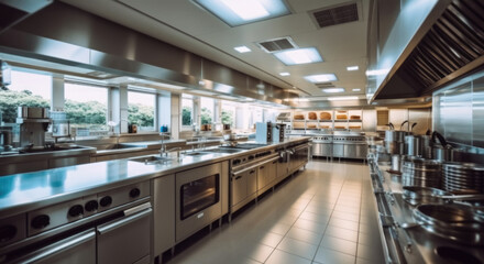 Restaurant kitchen, Large cooking kitchen.