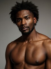  a black man with a beard and no shirt posing for a picture.  generative ai