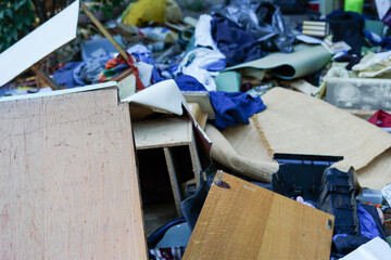 garbage dump on the street, environmental pollution problem excessive consumption