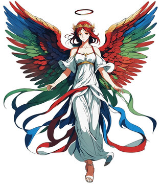 Angel,illustration, vector,colorized wings,white background,anime style,full body. Ai