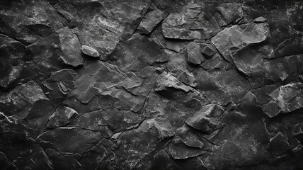 Black and white stone grunge background, rough rock wall texture,  Generative AI