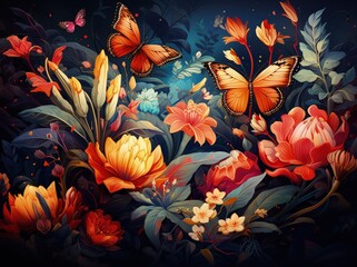 Vivid Butterflies in Flight Dreamlike Artistry on Canvas