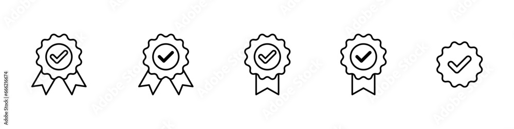 Fototapete Verified badge icon tick check mark symbol vector verification approved line icons set - Certificate badge Quality certify icon. outline elements