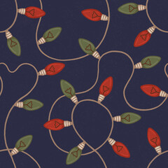 Vintage Christmas shining garland, seamless pattern design. Perfect for wrapping paper, packaging design, seasonal home textile, greeting cards and other printed goods
