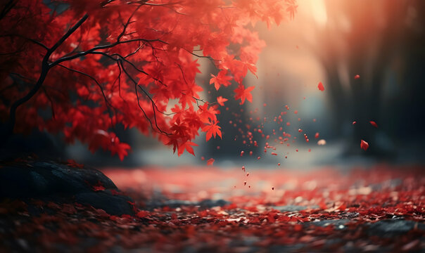 Autumn Season, maple leaf background on autumn or spring season, red and orange maple leaf falling down on the ground in an autumn season, Single maple leaf, Isolated autumn background
