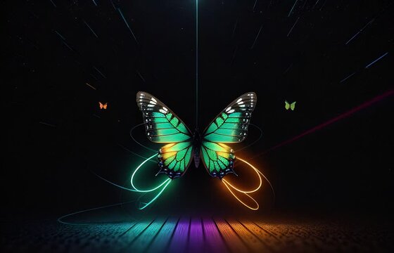 Colorful Luminous Butterfly - Futuristic Digital Illustration. Generative AI