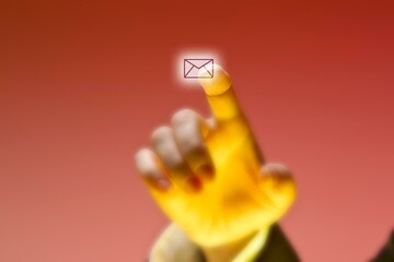 4K Image: Finger Touching Touch Screen with Massage Icon, Digital Interaction Concept