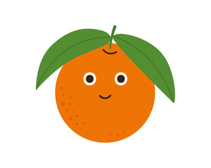 Happy orange character. Cute funny fruit smiling face emotion. Baby citrus. Vector illustration