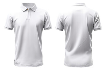plain white polo t-shirt mockup design. front and back views. isolated on transparent background. generative ai