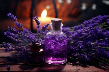 Obraz na płótnie Canvas Lavender oil and lavender, Generative AI