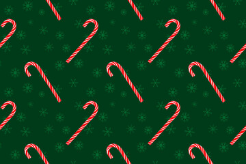 Christmas green isolated holiday seamless pattern candy Winter mood vintage design Sweet wallpaper  Wrapping paper fabric textile Cute Xmas background print Caramel stick Lollipop December snowflakes