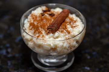 Traditional rice pudding. Sweet dish made by cooking rice in milk and sugar, some recipes include cinnamon, vanilla or other ingredients, it is a very easy dessert to make .