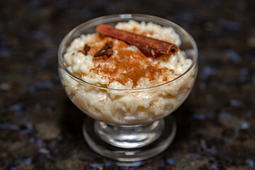 Traditional rice pudding. Sweet dish made by cooking rice in milk and sugar, some recipes include cinnamon, vanilla or other ingredients, it is a very easy dessert to make .