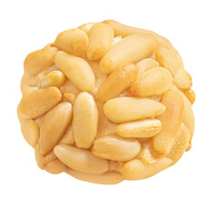 Panellets pine nuts isolated on white background. Typical Catalan dessert panellets in Spain