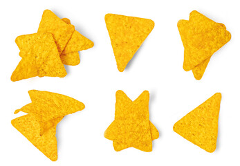 Fototapeta premium Nachos chips with salsa sauce isolated on white background. Salty chips Top view. Flat lay..