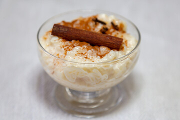 Traditional rice pudding. Sweet dish made by cooking rice in milk and sugar, some recipes include cinnamon, vanilla or other ingredients, it is a very easy dessert to make .