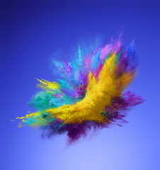 Fototapeta na wymiar Beautiful explosion of yellow, blue, pink and green powder