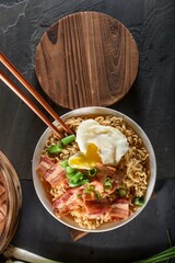 4K Image: Bacon and Egg in Savory Ramen Soup, a Flavorful Delight