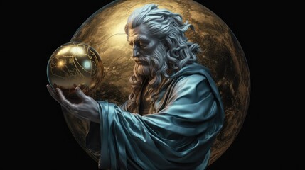 Greek god holding a golden globe