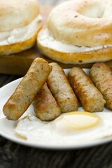 4K Image: Breakfast Delight with Sausage and Sunny-Side-Up Eggs