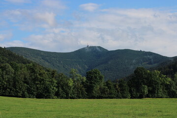 Lysá hora in Czech Republic, mountains on sunny day