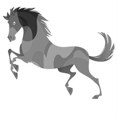 Horse running in the forest. Silhouette. Vector illustration
