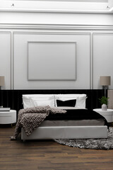 Luxury bedroom with elegant and modern details and fame mockup, 3D render