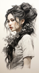 Side pose of a beautiful Japanese girl 