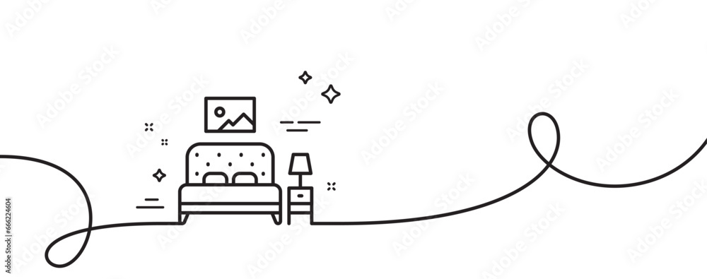 Poster furniture line icon. continuous one line with curl. home interior sign. bedroom symbol. furniture si