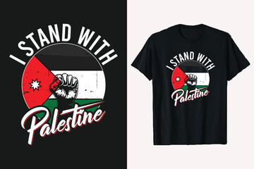 I Stand With Palestine T-shirt Design. palestine flag with hand vector logo style tshirt graphic.
