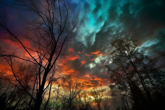 Emotional colors blending in the sky. Generative AI