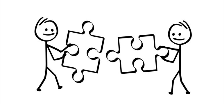 Connecting puzzle elements. Teamwork, jigsaw puzzle pieces connection line pattern. Puzzle pieces icon or pictogram. Business concept. Symbol of teamwork, cooperation, partnership.