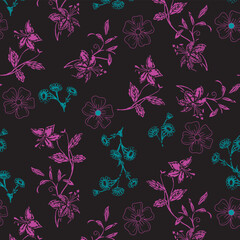 Elegant flowers pattern on black background