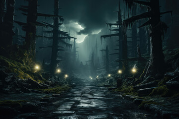 An eerie and mysterious forest in a parallel universe, where the laws of nature differ from our...