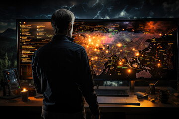Obraz premium A meteorologist tracking weather patterns and issuing warnings to mitigate risks associated with severe weather events. Concept of weather risk management. Generative Ai.