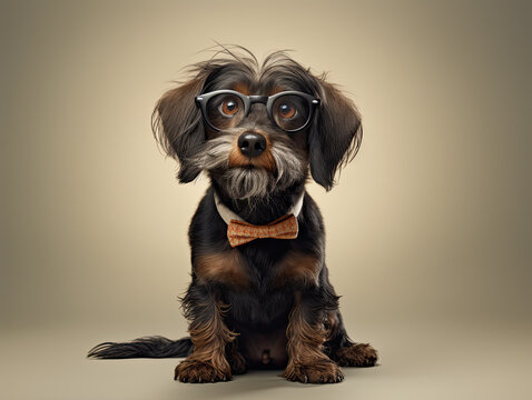 Portrait of a Cute and Intelligent Dog with Glasses