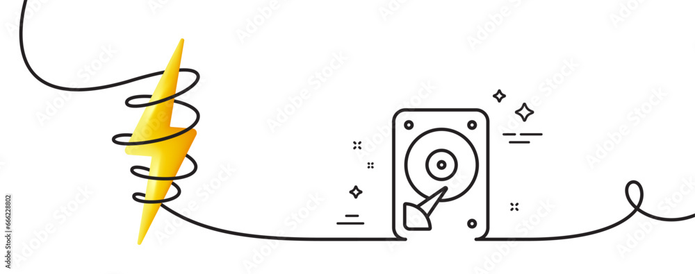 Poster hdd icon. continuous one line with curl. hard disk storage sign. hard drive memory symbol. hdd singl