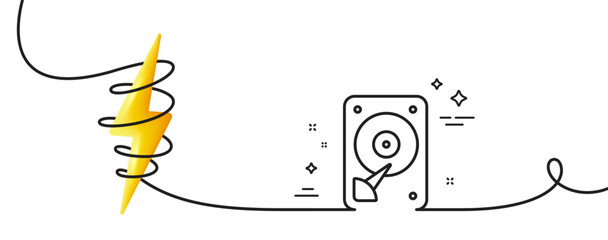 HDD icon. Continuous one line with curl. Hard disk storage sign. Hard drive memory symbol. HDD single outline ribbon. Loop curve with energy. Vector